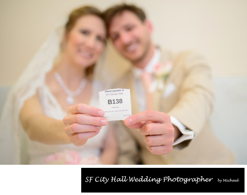 SF City Hall Couple displaying their County Clerk number