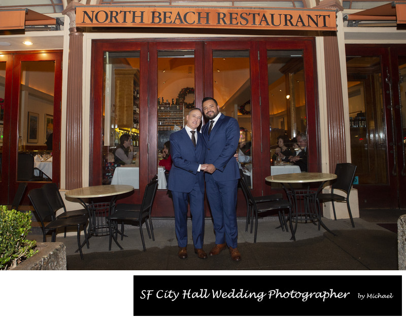 LGBTQ grooms at North Beach Restaurant for  dinner party