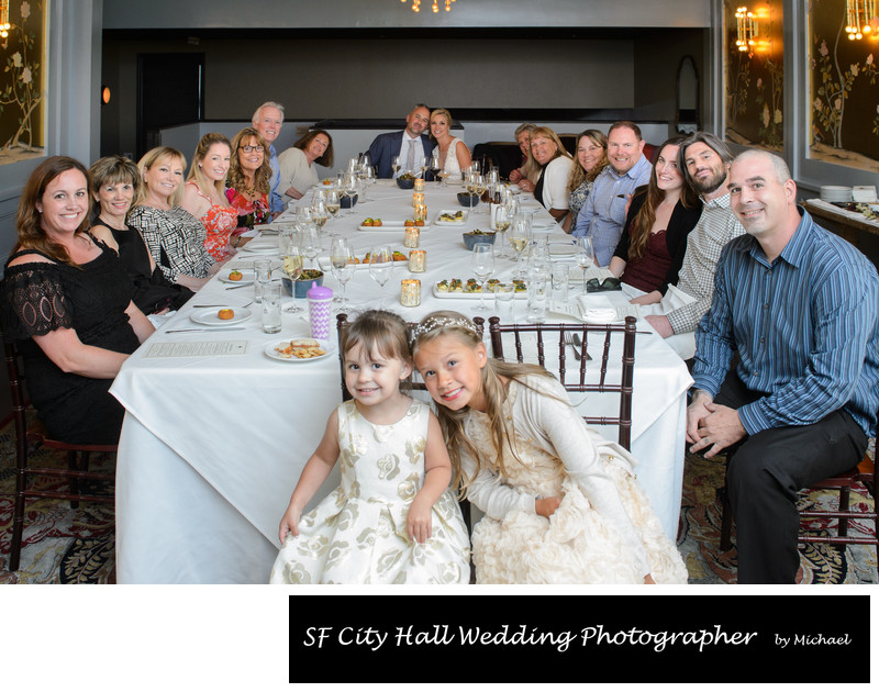 Group Table shot and Amy and Patrick's San Francisco wedding