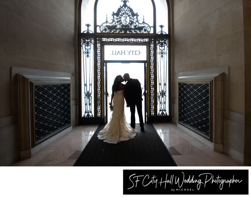 SF City hall entrance with sign - wedding photography