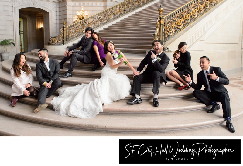 Fun wedding party image on the Grand Staircase