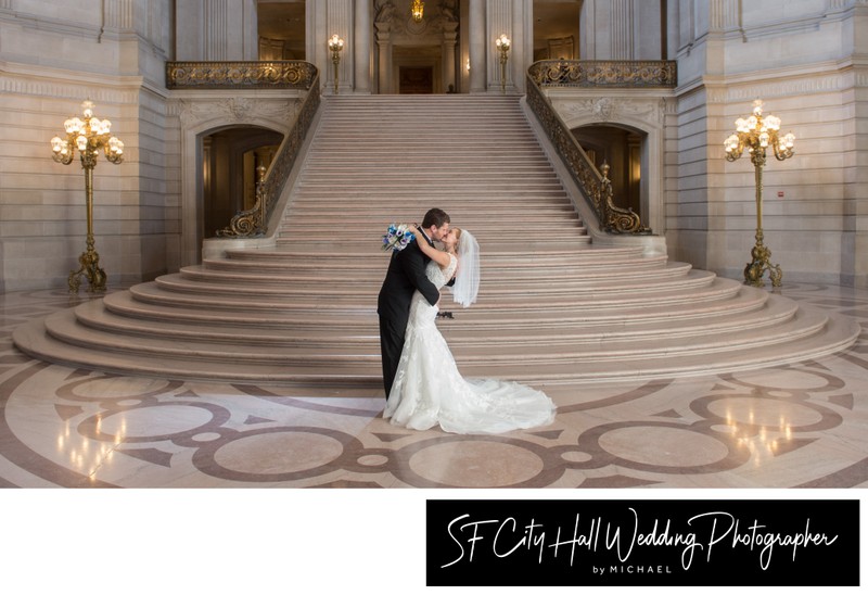 Professional wedding photography lighting at San Francisco city hall