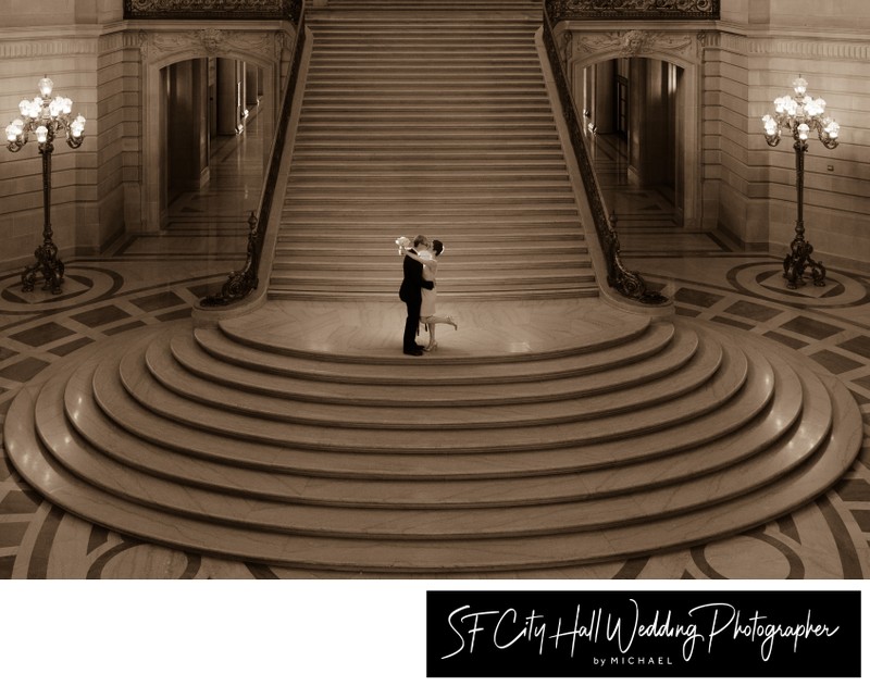 Grand Staircase with evening light at SF City Hall - wedding photographer