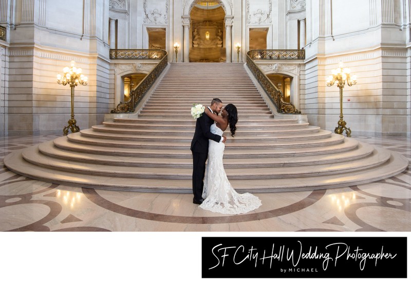 Grand Staircase wedding photo at San Francisco City Hall