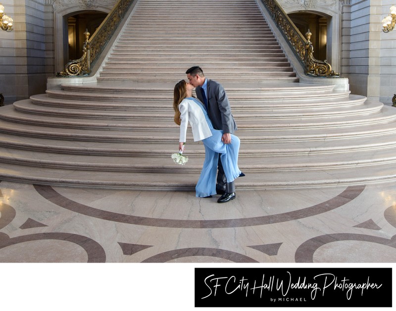 Dance dip at the bottom of the Grand Staircase at SF City Hall