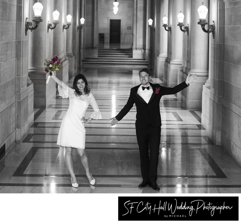 Selective color in Black and White wedding photography at City Hall