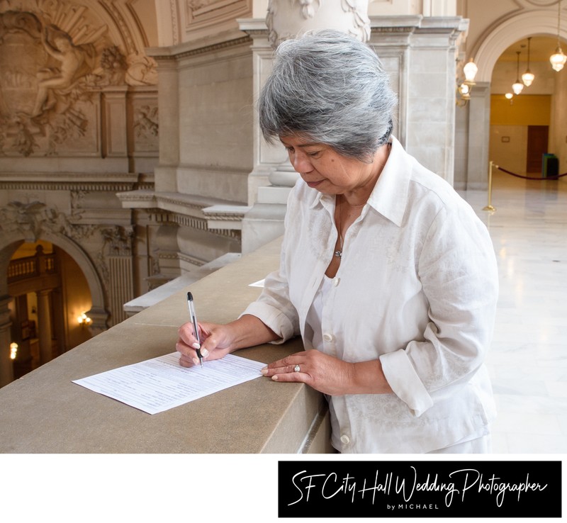 Witness signing Marriage License at San Francisco city hall
