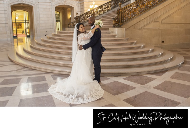 Side angle of the Grand Staircase at SF Town Hall - Wedding Photography
