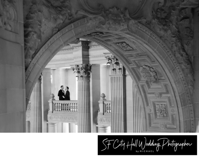 Unique View of Same-sex couple at San Francisco city hall