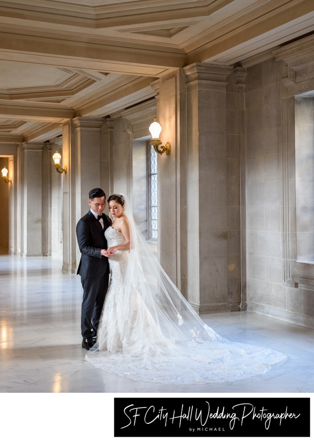 Romantic posed wedding photography at city hall