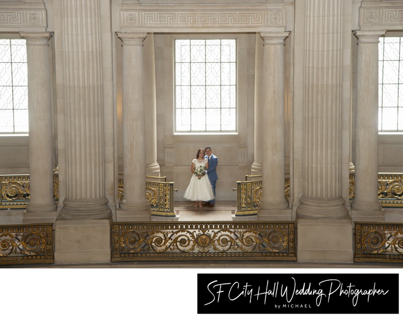 Across the building wedding photography image at city hall