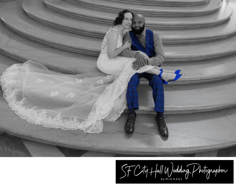 Blue shoes on the Grand Staircase with Groom