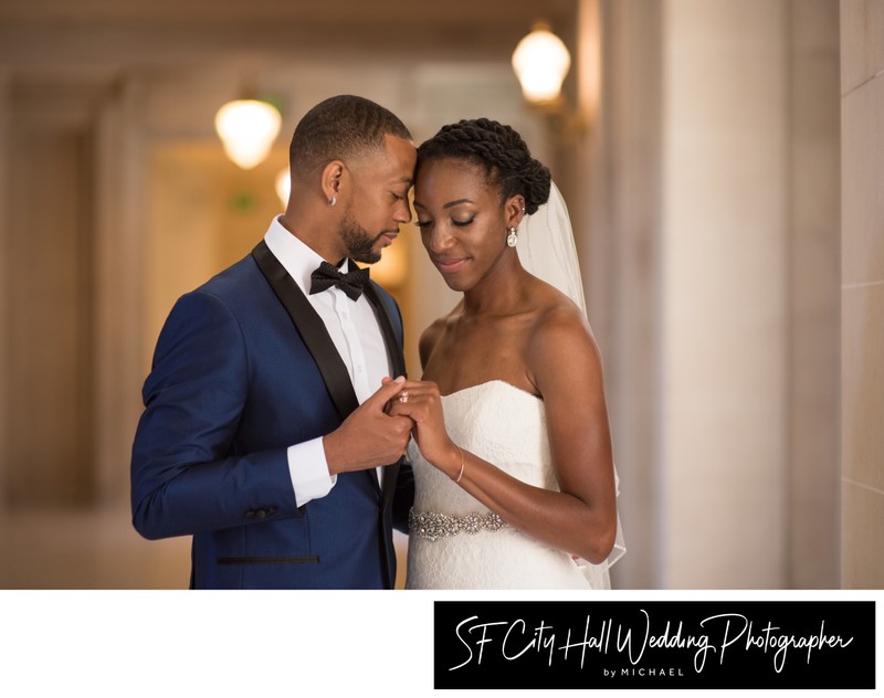 Romantic wedding image with African American couple