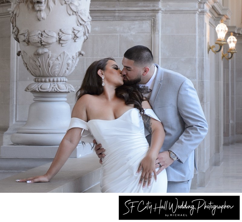 Bride and groom kissing for wedding photography pictures