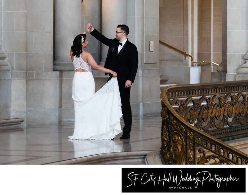 City Hall at the top of the Grand Staircase wedding photo