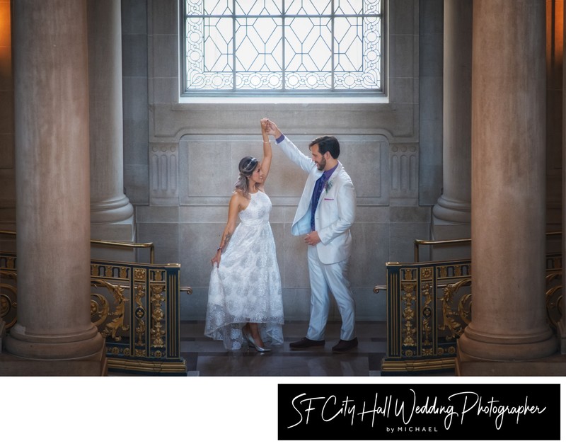 City hall wedding picture taken with prime telephoto lens