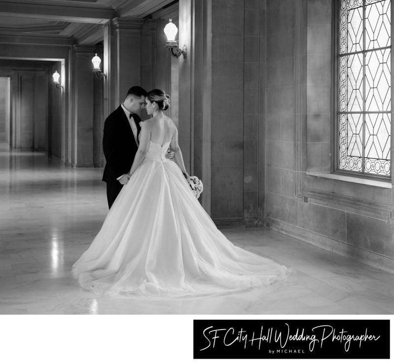 City Hall Wedding Picture of Andrea and Noel in monochrome