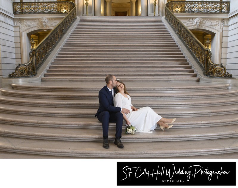 One of Lilly's great wedding photography poses on the Grand Staircase at city hall