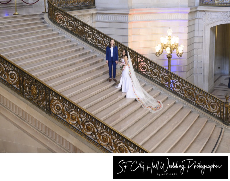 Far away side view of the Grand Staircase at San Francisco city hall