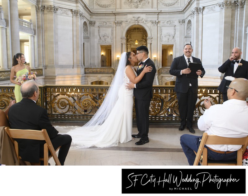 First Kiss wedding photography at San Francisco city hall ceremony