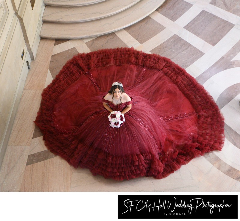 Unique Camera angle for Quinceanera photoshoot at SF City Hall