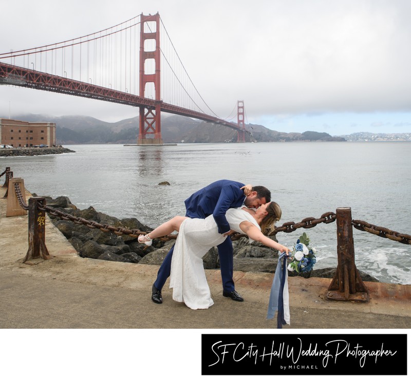 Bride and Groom at Golden Gate Bridge in San Francisco