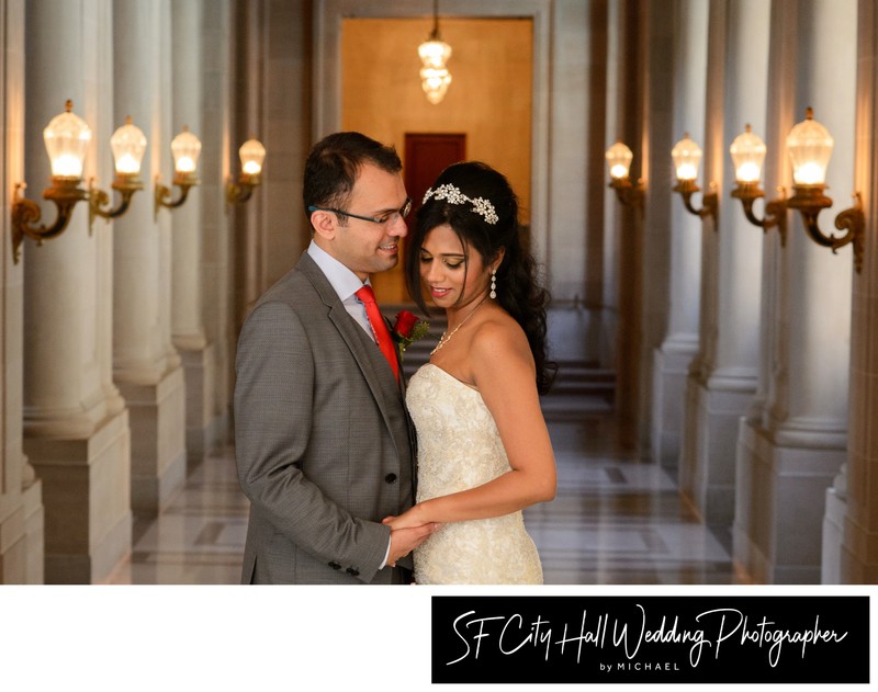 SF City Hall Wedding Photo in the 2nd Floor Hallway