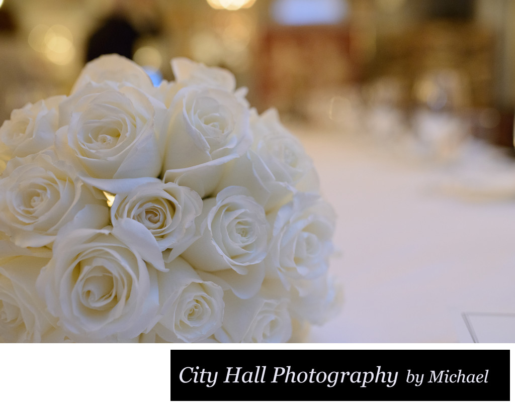 White roses at Wedding Reception using close-up lens