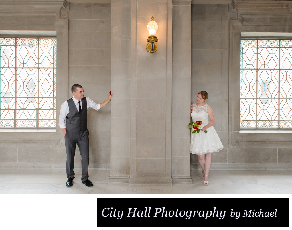 Dual windows peak around pose - City Hall Wedding Photographers