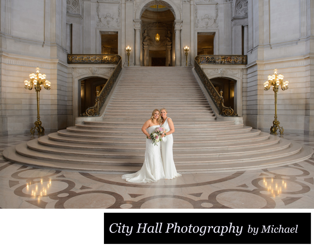 Grand staircase wedding photography at SF City Hall