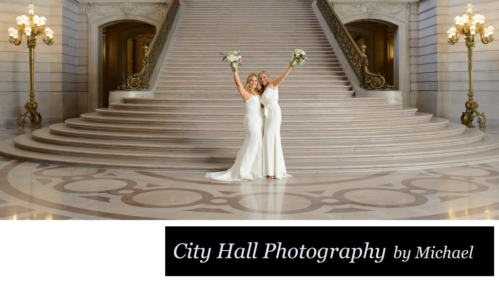 Same sex grand staircase wedding photography