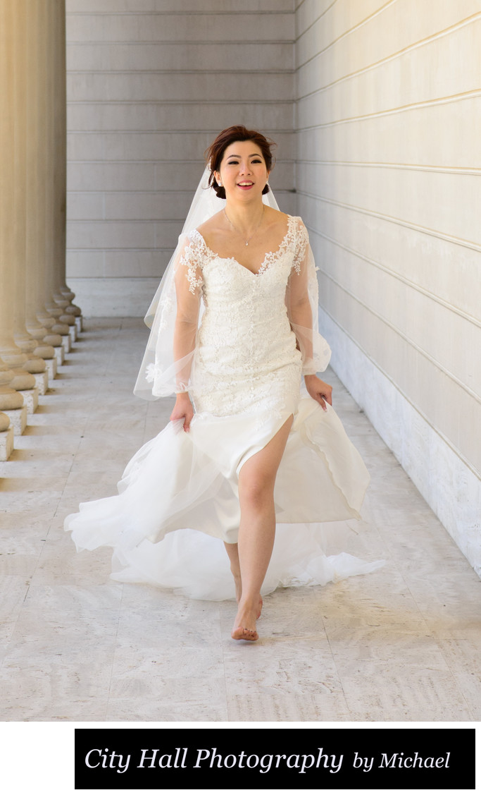 Asian Bride Running At The Legion Of Honor In San