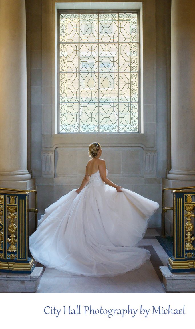 San Francisco City Hall Wedding Photography Twirling Bride - 