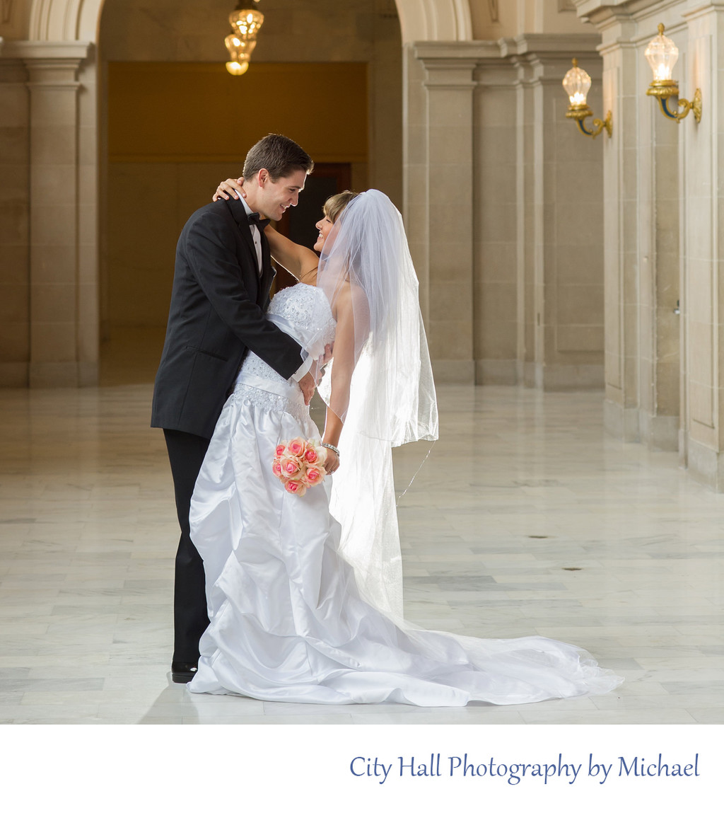 glowing bride on wedding day at SF City Hall - Photographer of Light