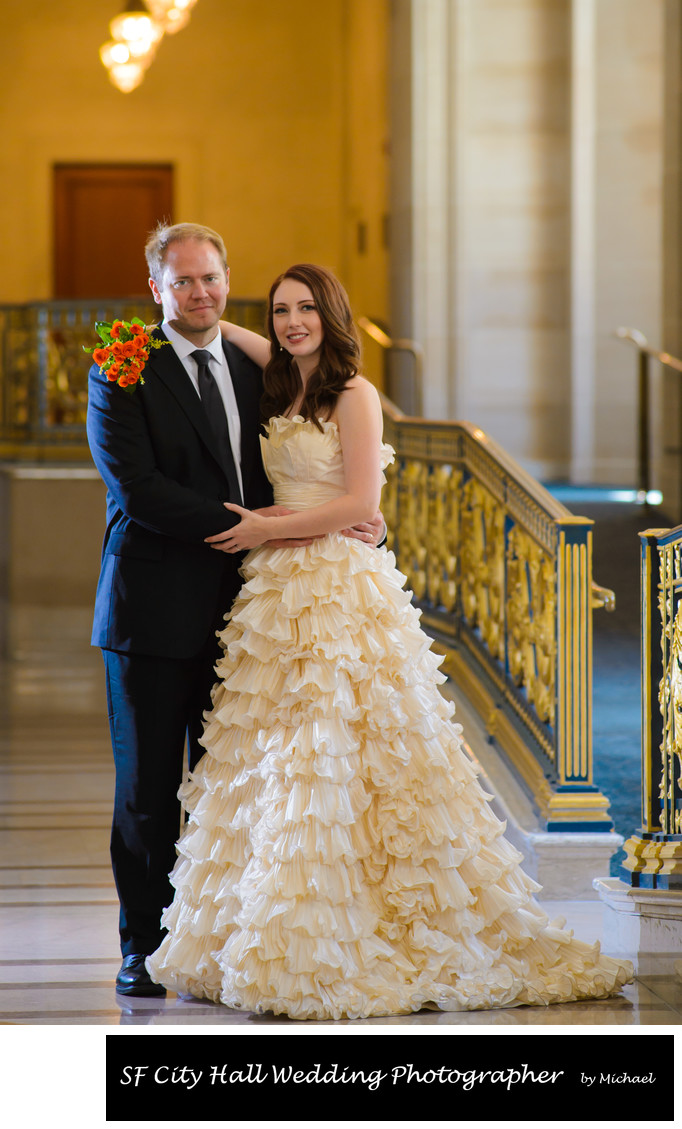 Wedding Photographer City hall Gold Railing