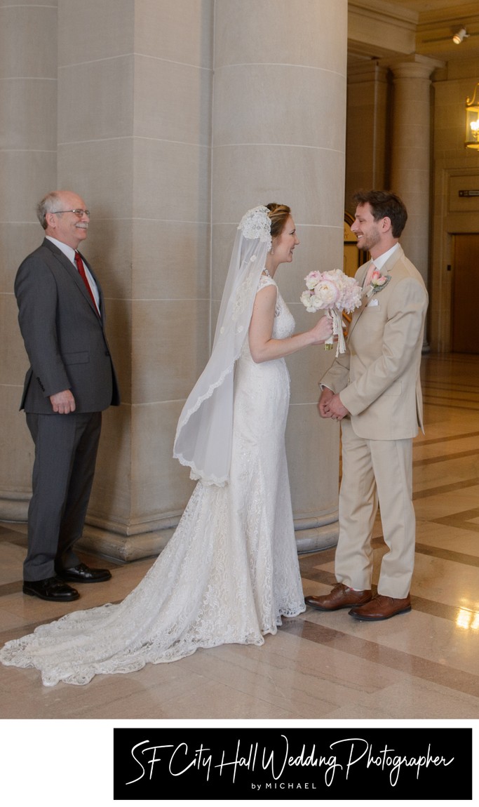 First Look with Dad giving away the bride in San Francisco