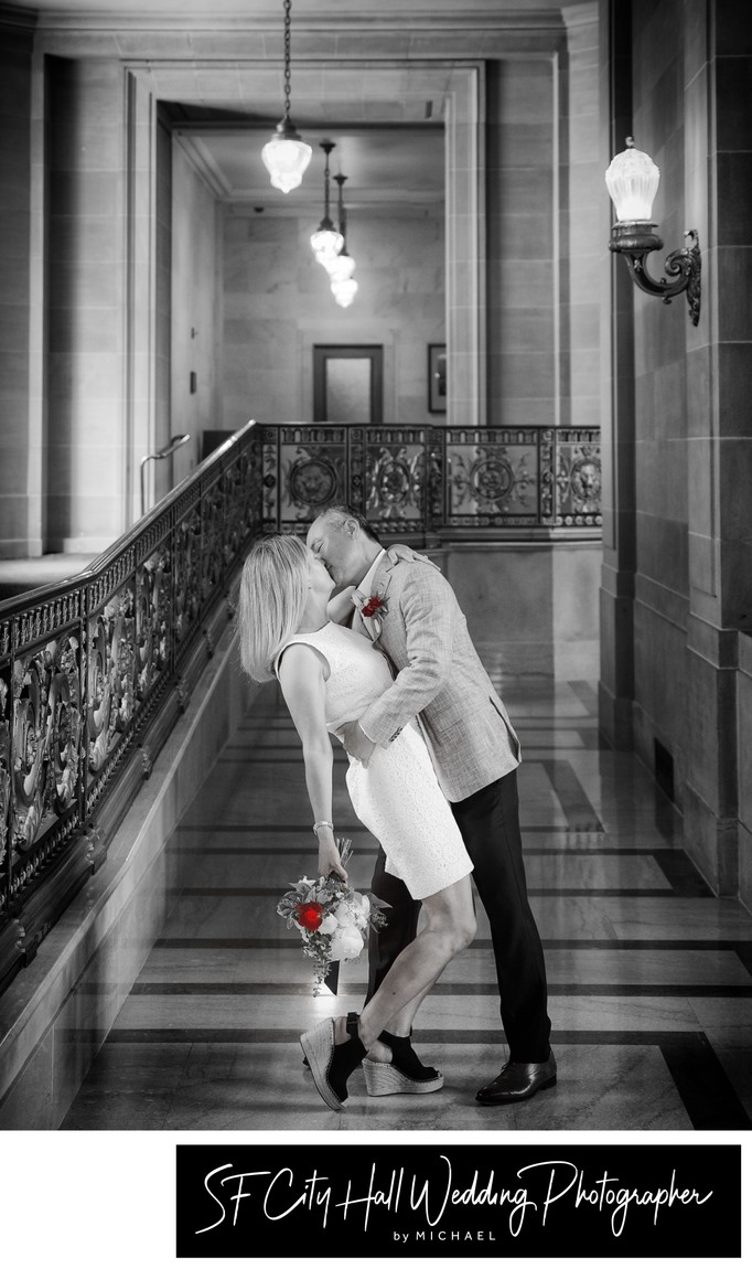 Black and white dance dip after wedding 