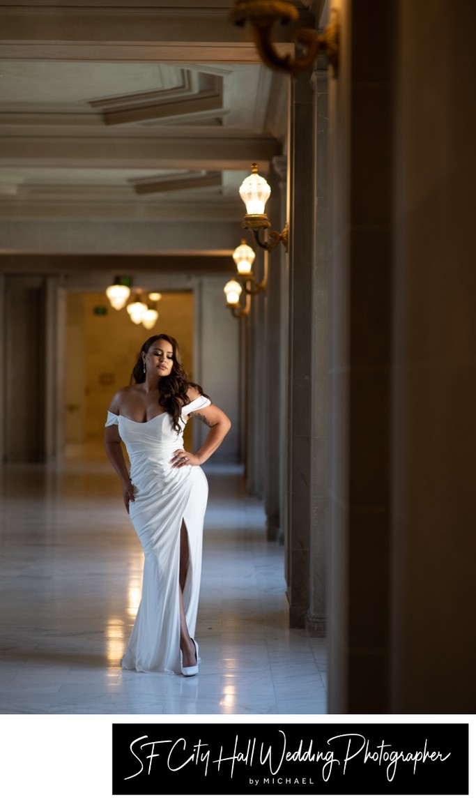 San Francisco city hall wedding photography - bride posing