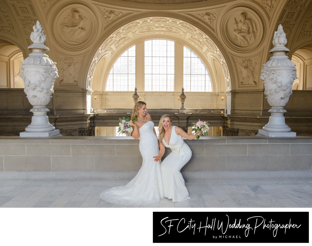 Same-sex Brides at San Francisco city hall celebrate their nuptials