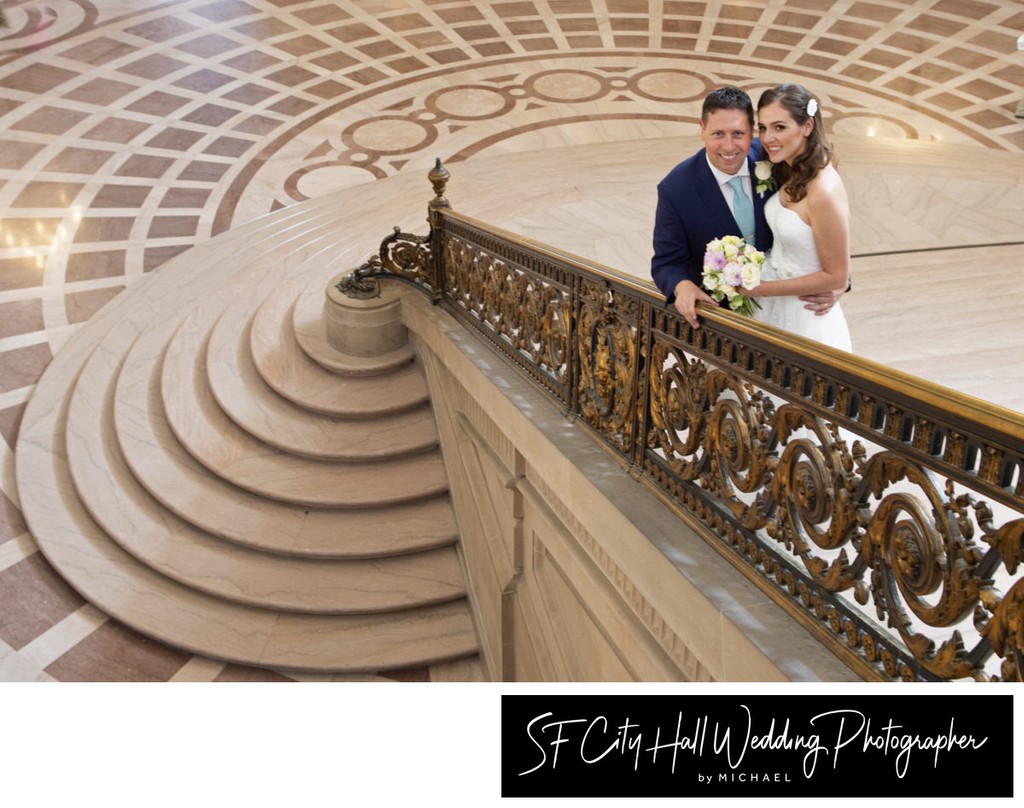 Unique Angle of Grand Staircase at SF City Hall Wedding