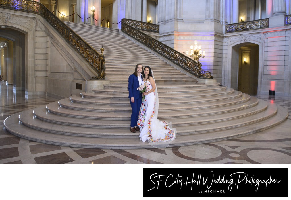The Grand Staircase at San Francisco city hall for this LGBTQ+ wedding photographer session