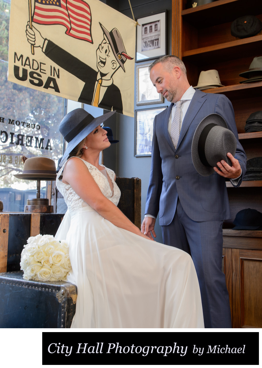 Wedding Photography North Beach hat shop in San Francisco