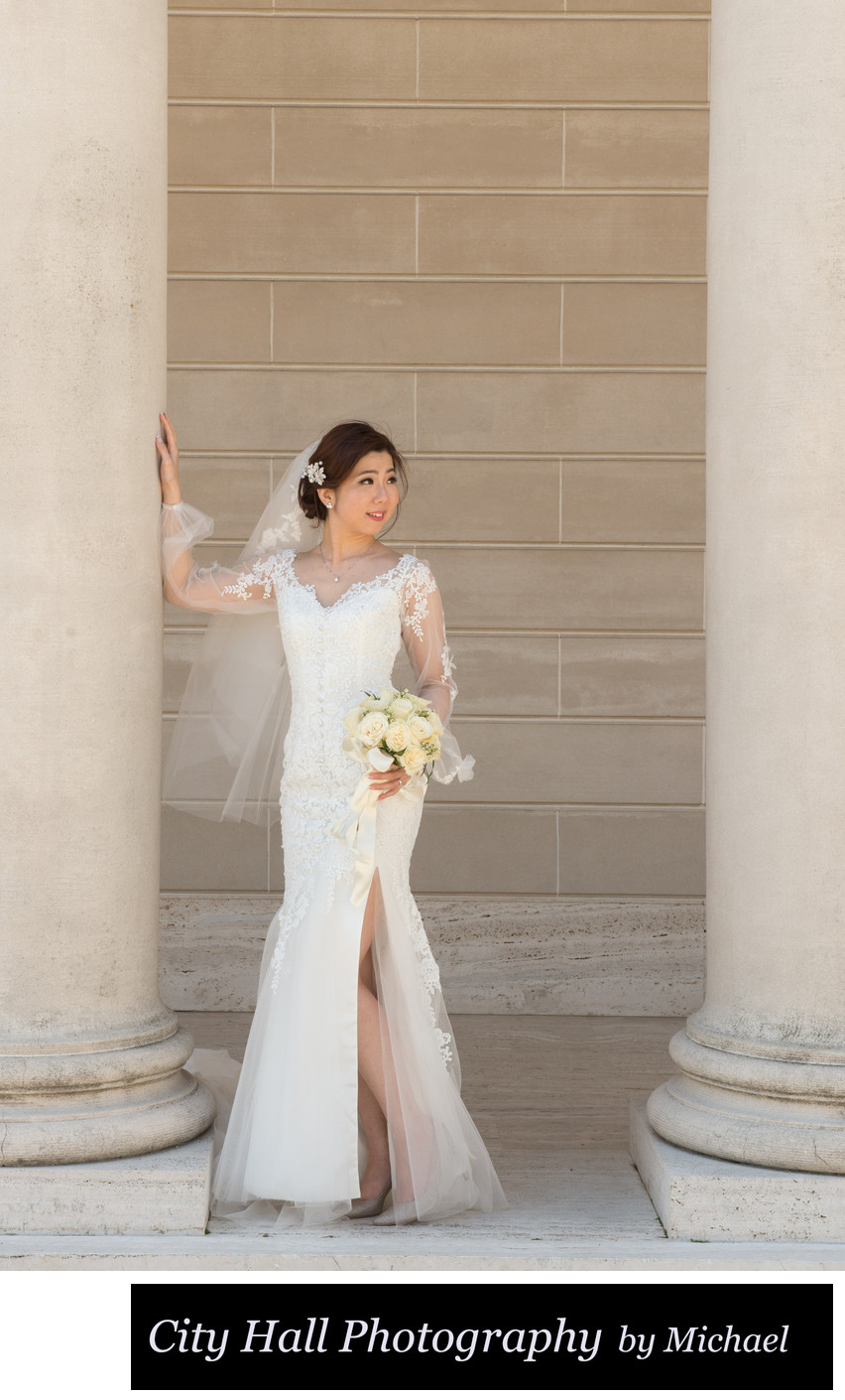 Candid moment with bride at the Legion of Honor