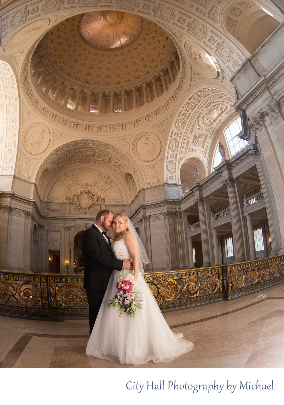 Romantic City Hall Wedding Photographer with Fish-eye Lens