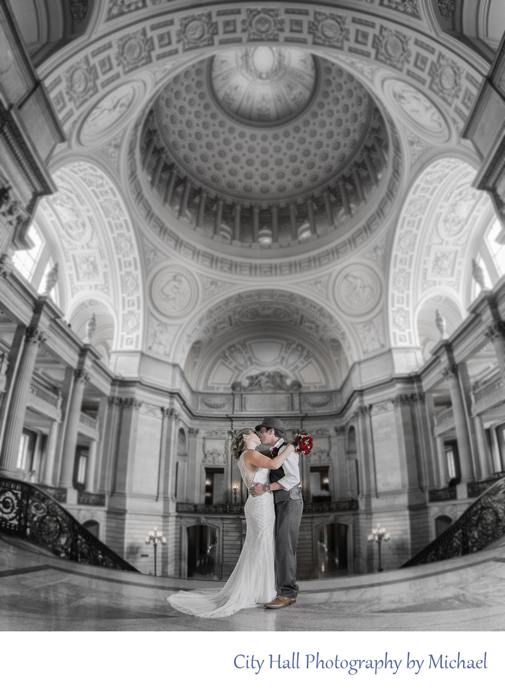 San Francisco Marriage in Black and White at City Hall