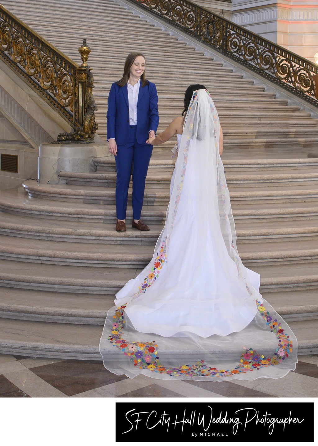 Beautiful Veil on Wedding Gown at San Francisco city hall - Photography