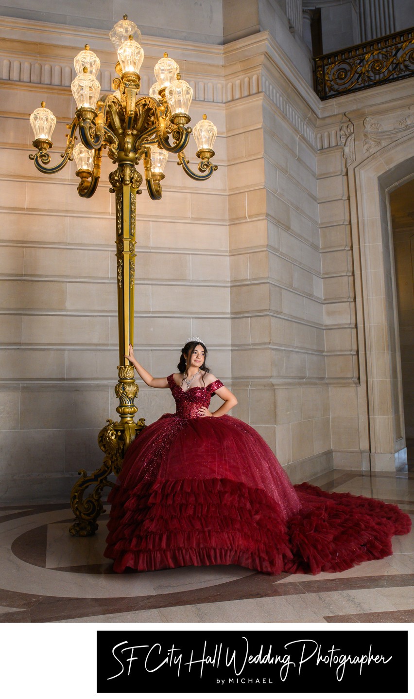 Beautiful red Quinceanera dress at San Francisco City Hal