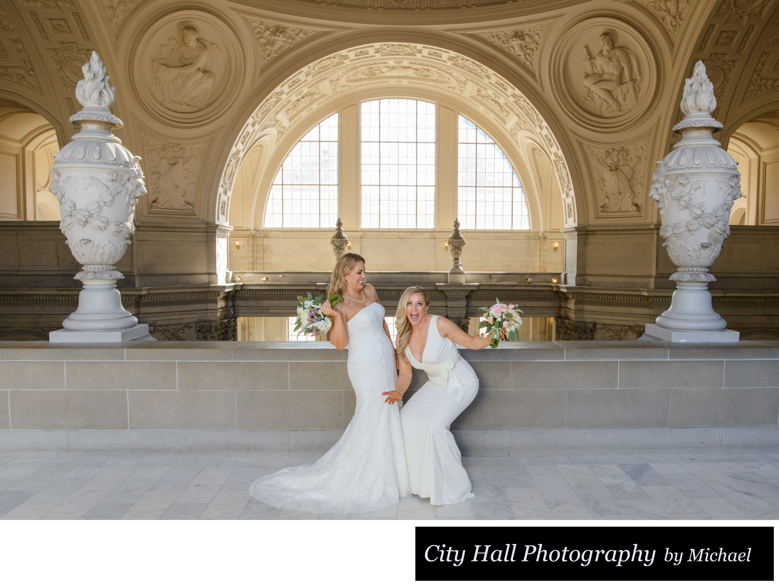 Lesbian Brides San Francisco City Hall Having Fun San Francisco City Hall Wedding Same Sex