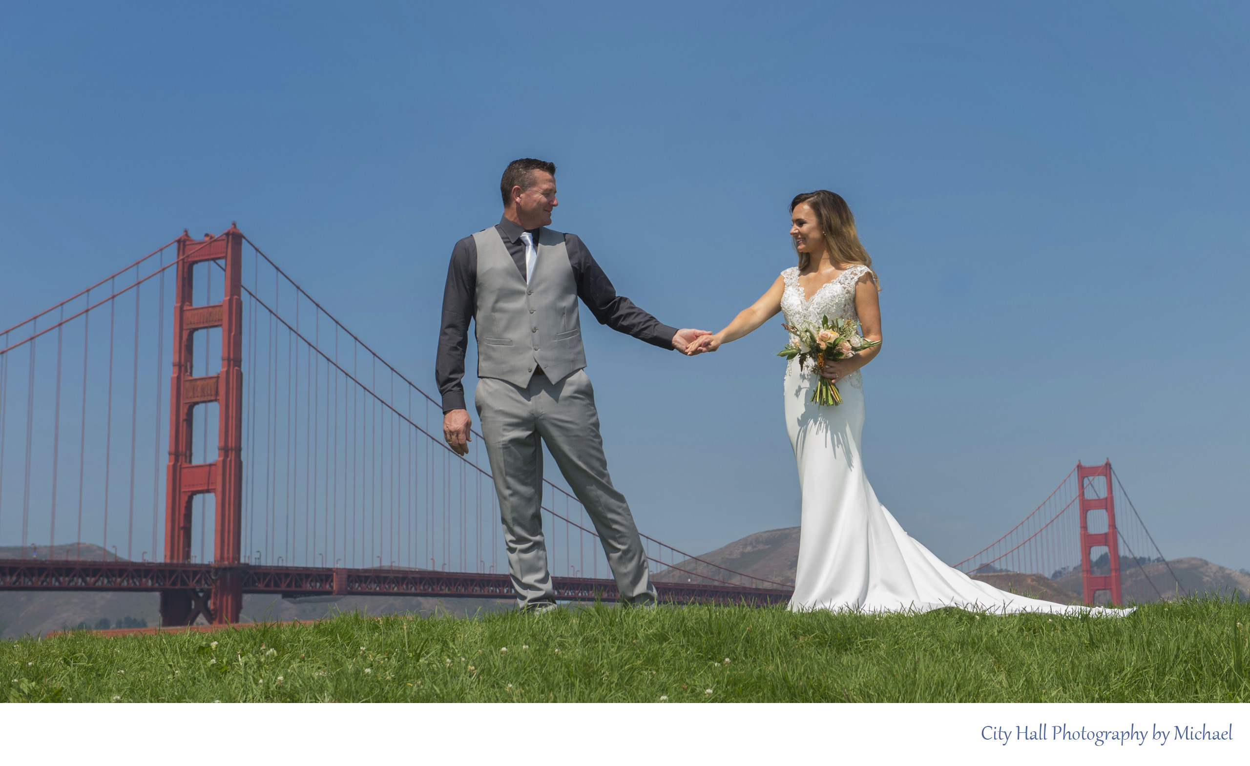 Groom Leading Bride in San Francisco at Crissy FIeld - Wedding ...