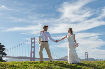 Walking at the Golden Gate Bridge in San Francisco